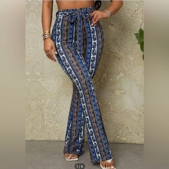 SHEIN tie waist paisley flare legging Size L NWT - Picture 4 of 5